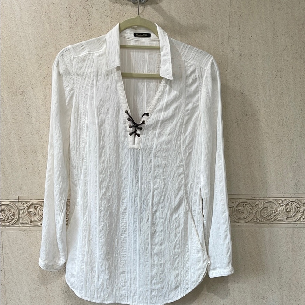White Lace-Up Blouse